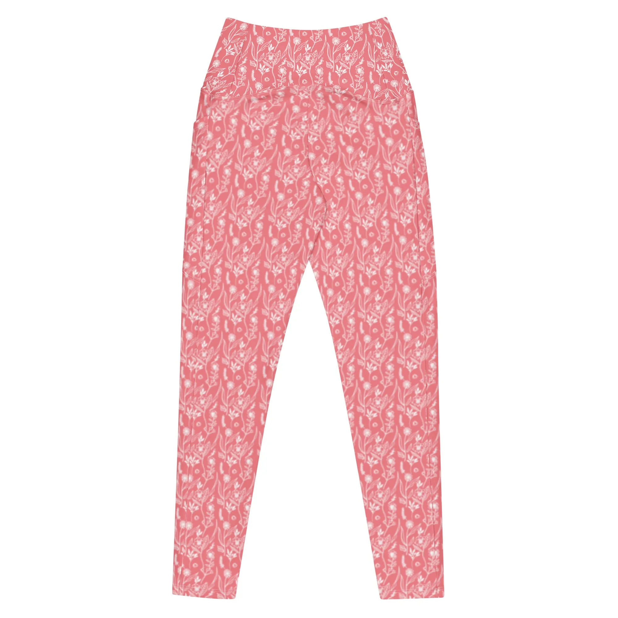 Peach Wildflower Crossover leggings with Pockets