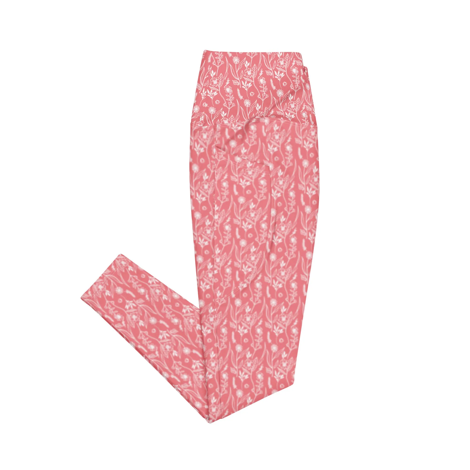 Peach Wildflower Crossover leggings with Pockets