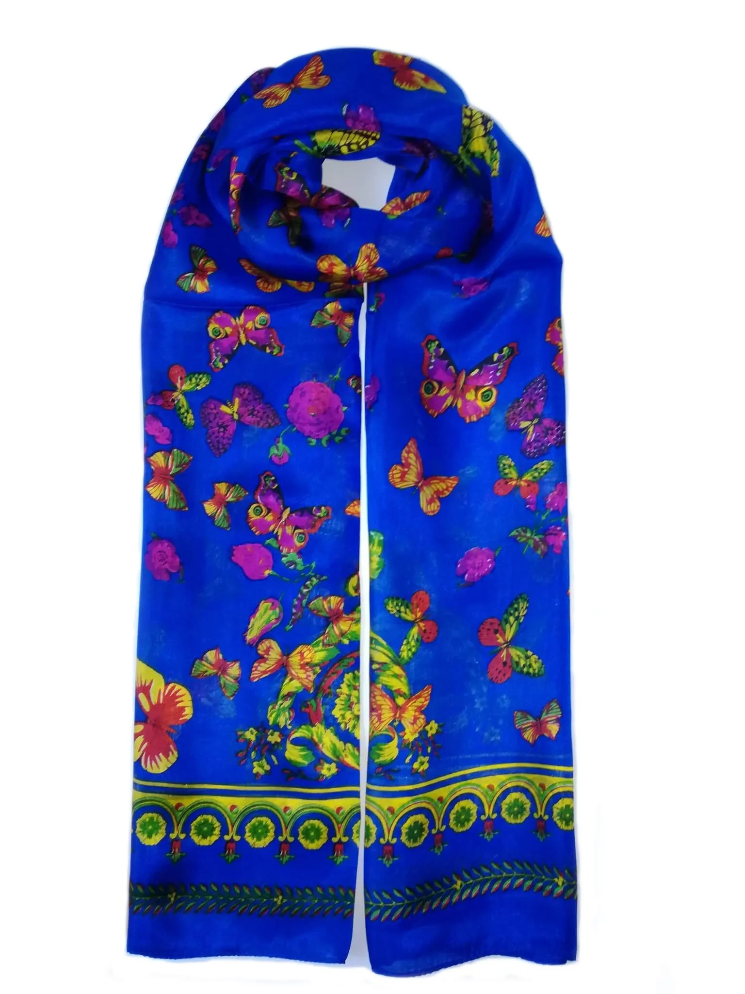 Rainbow Range| Large Silk Scarf Butterfly Blue
