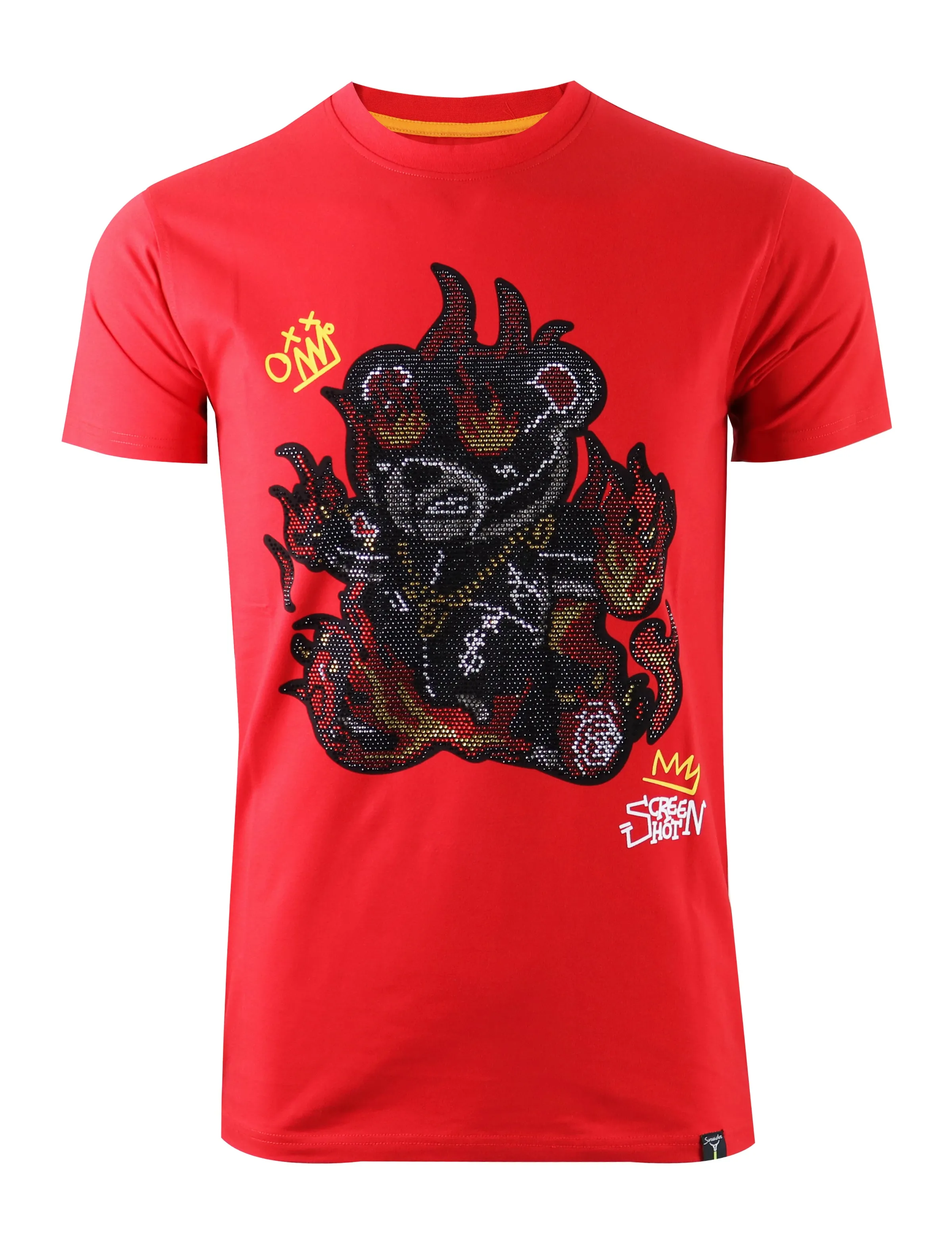 S1164RH RHINESTONE FIRE BEAR TEE (RED)