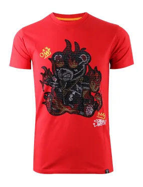 S1164RH RHINESTONE FIRE BEAR TEE (RED)