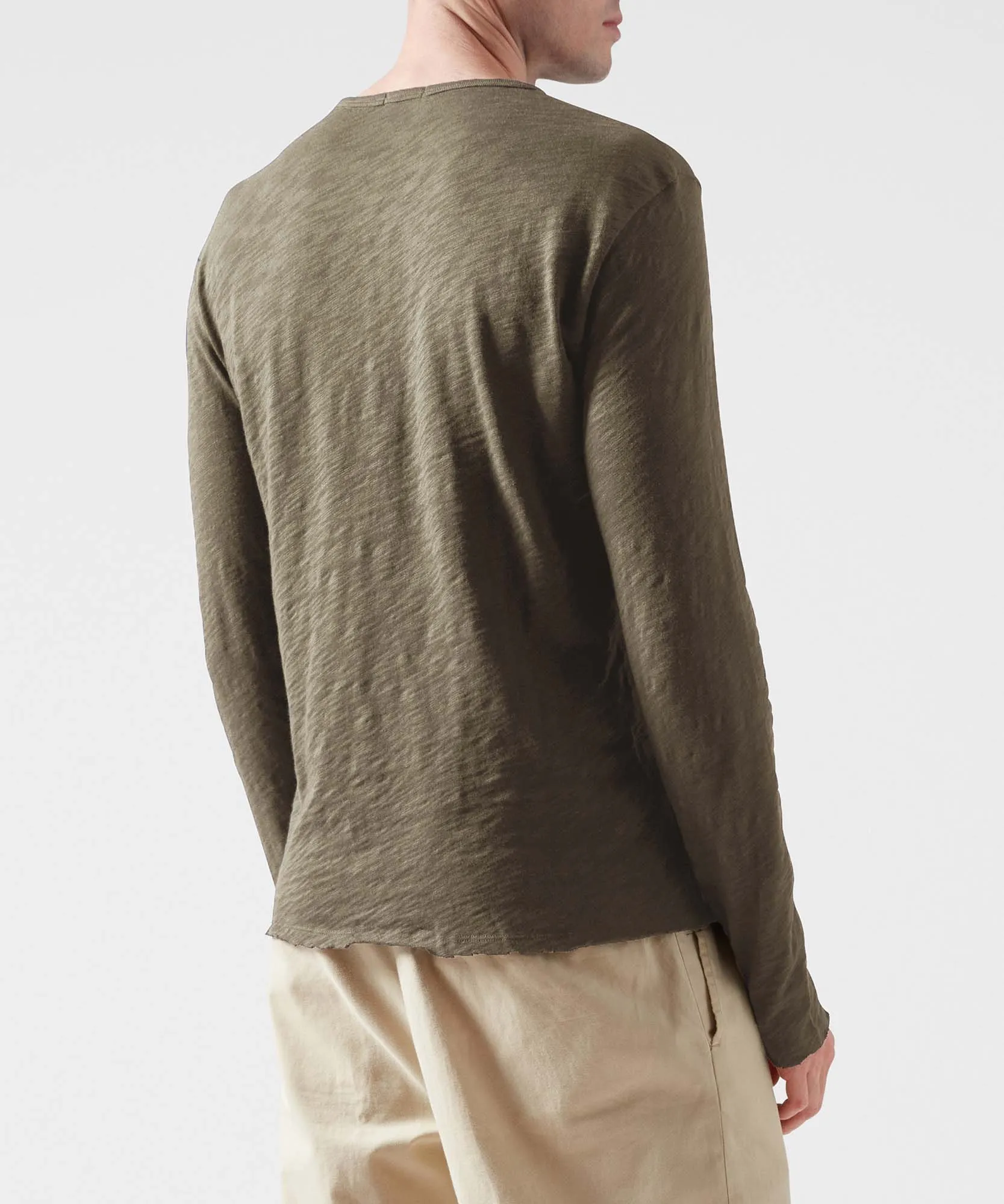 Slub Jersey Destroyed Wash Henley - Army