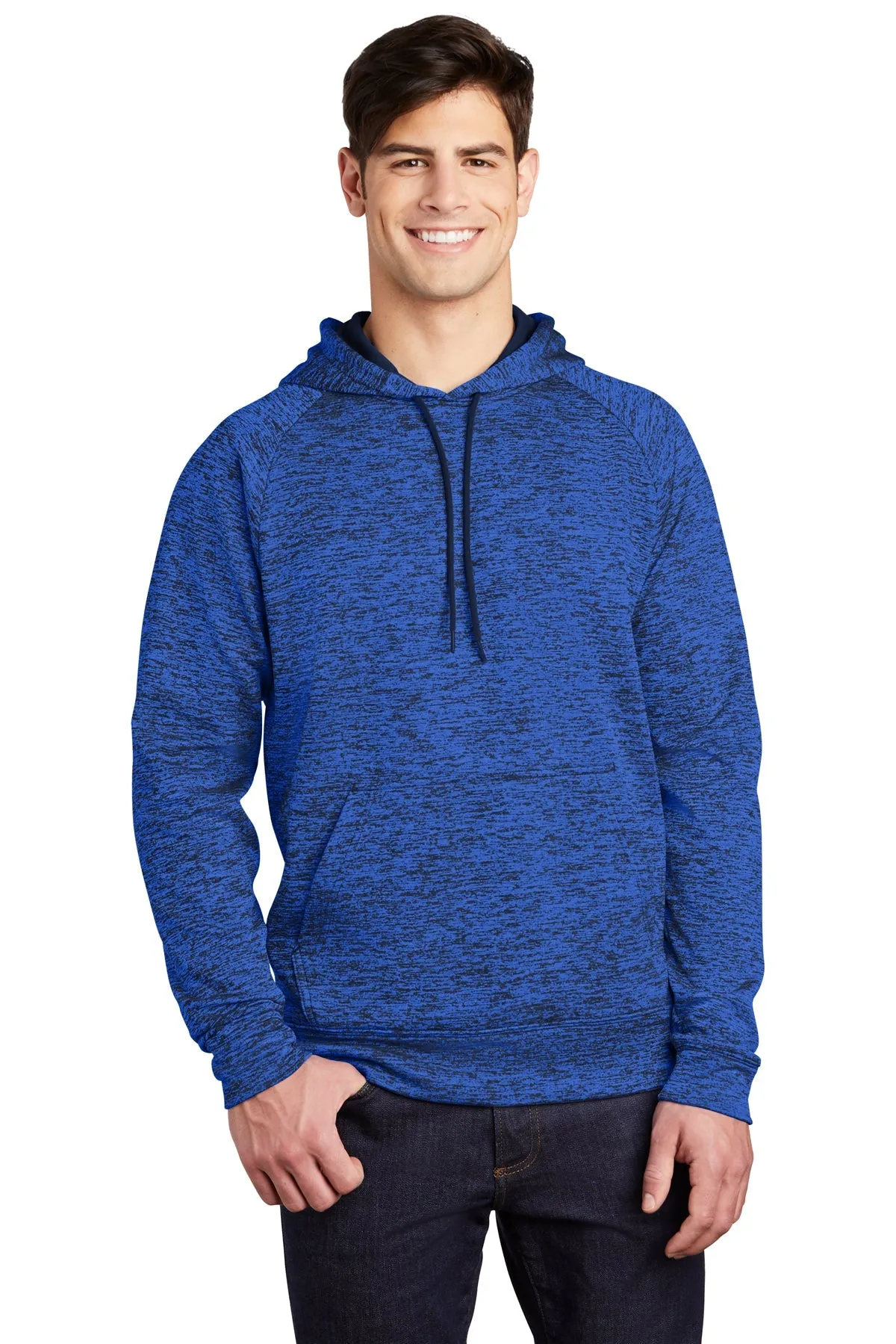 Sport-Tek PosiCharge Electric Heather Branded Fleece Hooded Pullovers, Dark Royal- Black Electric