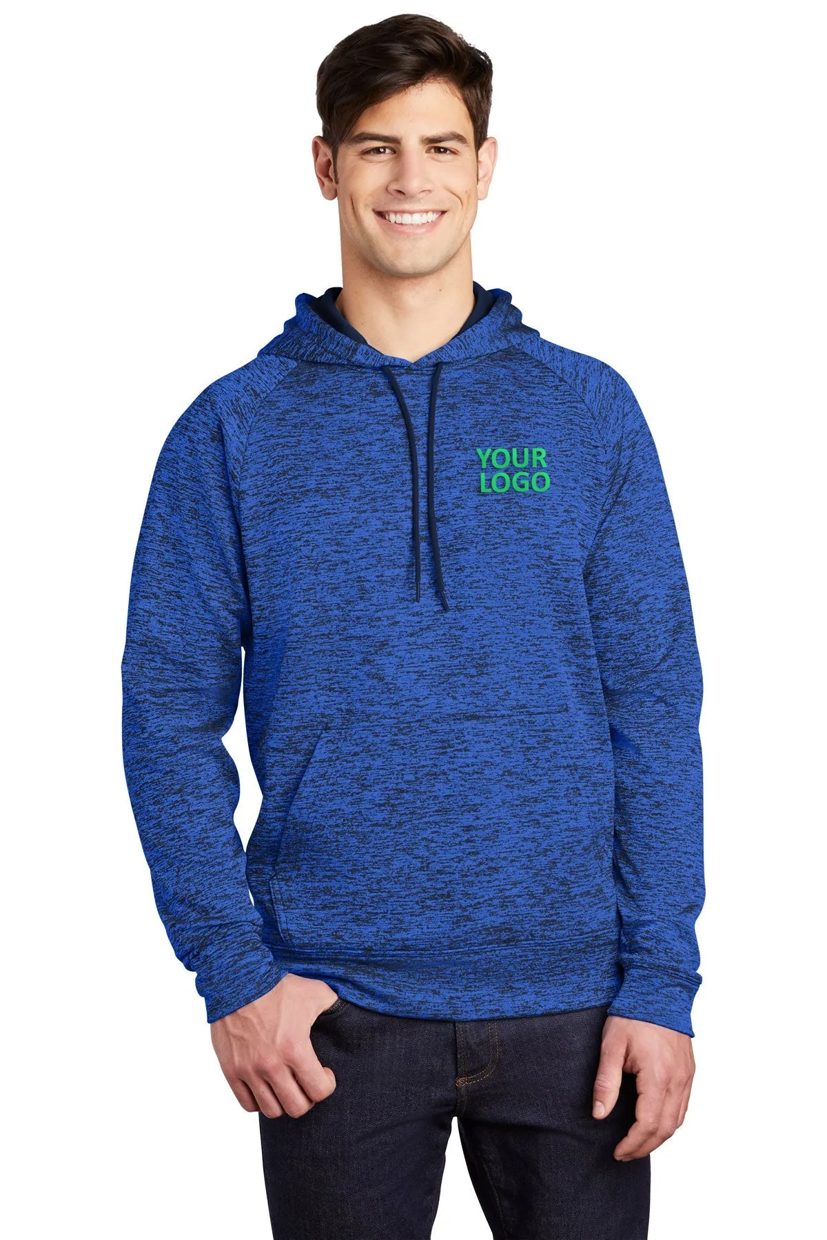 Sport-Tek PosiCharge Electric Heather Branded Fleece Hooded Pullovers, Dark Royal- Black Electric