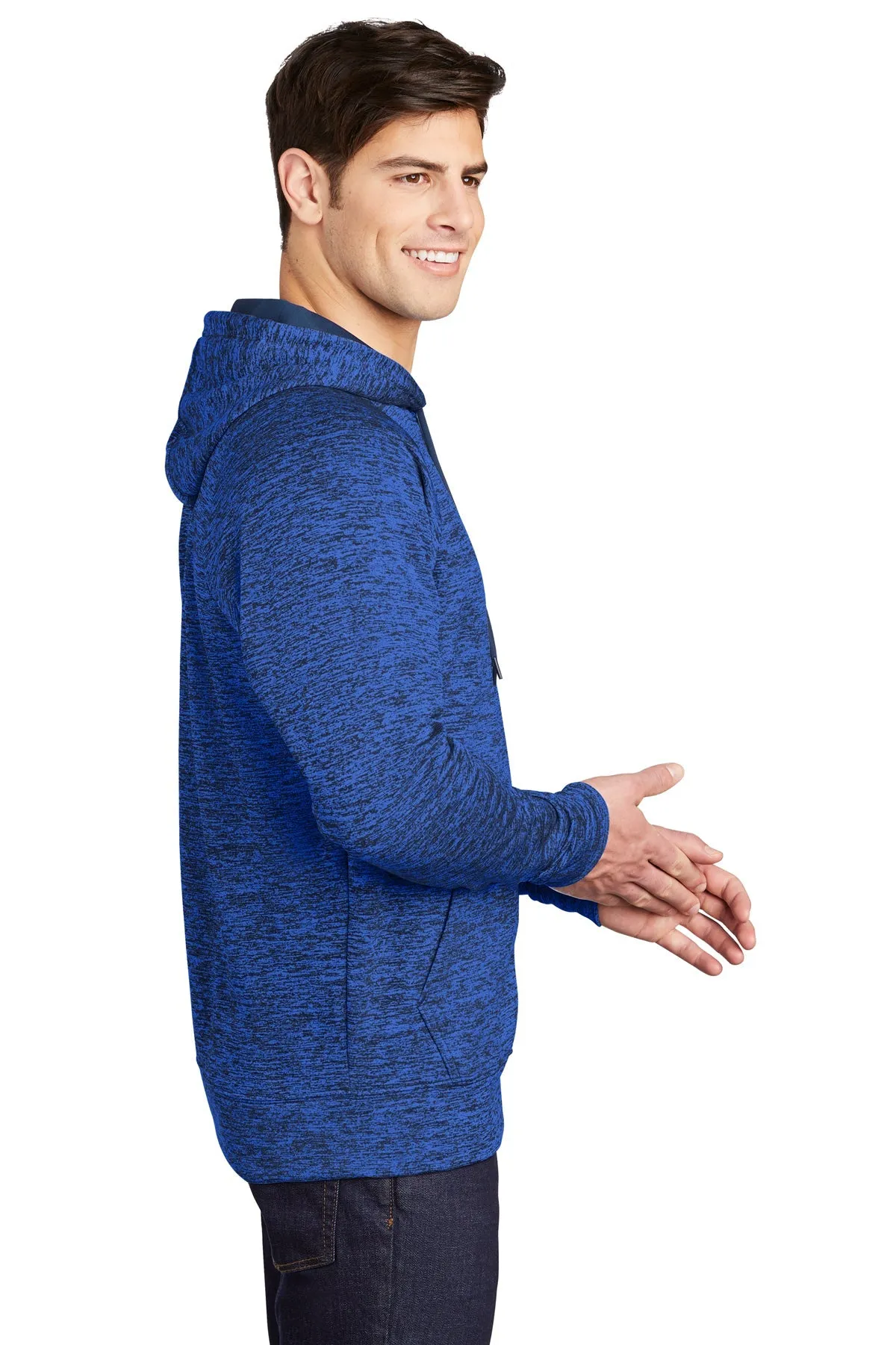 Sport-Tek PosiCharge Electric Heather Branded Fleece Hooded Pullovers, Dark Royal- Black Electric