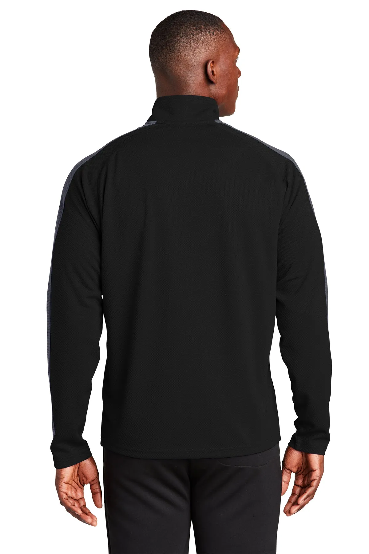 Sport-Tek Sport-Wick Textured Colorblock Custom 1/4-Zip Pullovers, Black/ Iron Grey
