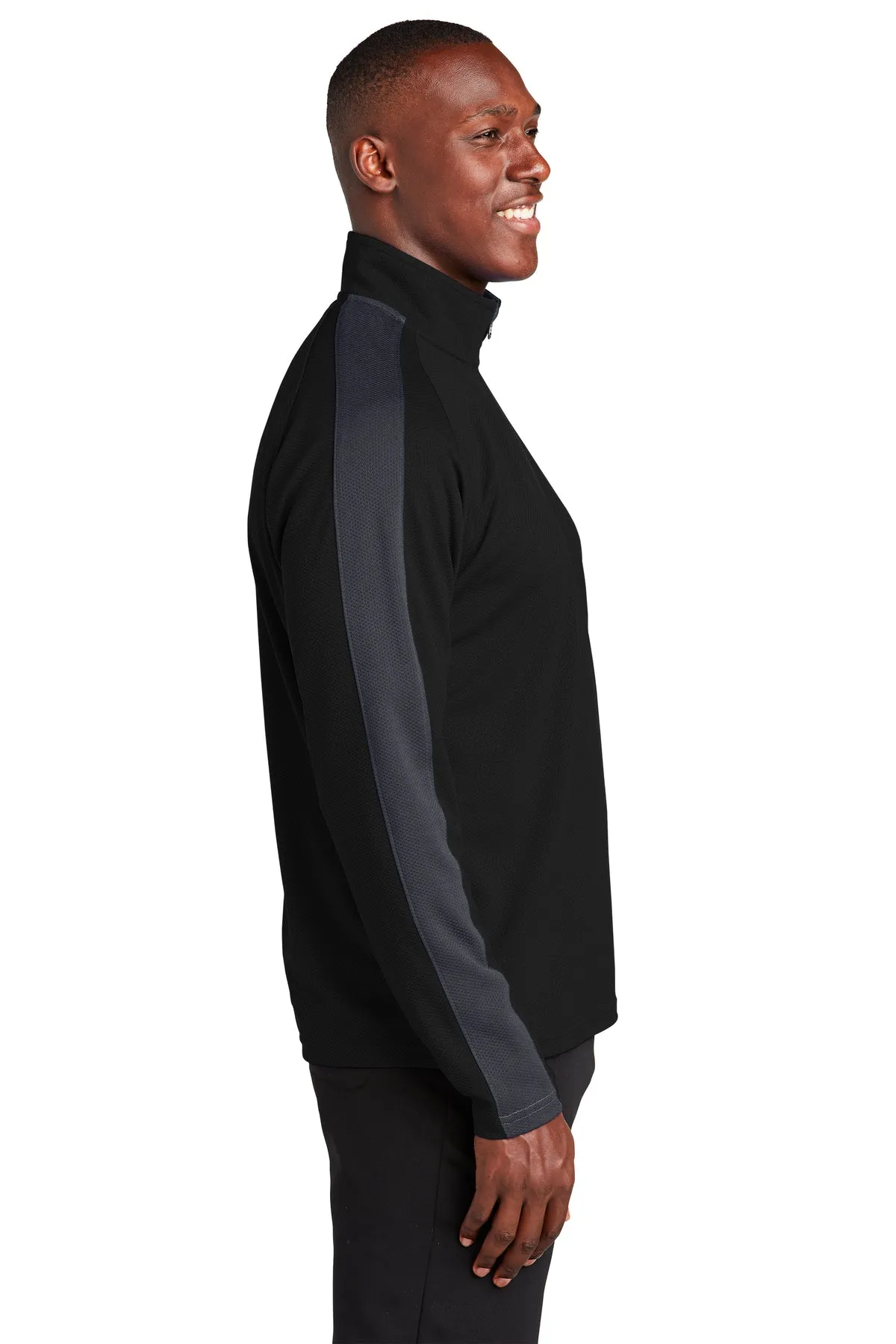 Sport-Tek Sport-Wick Textured Colorblock Custom 1/4-Zip Pullovers, Black/ Iron Grey