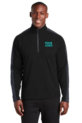 Sport-Tek Sport-Wick Textured Colorblock Custom 1/4-Zip Pullovers, Black/ Iron Grey