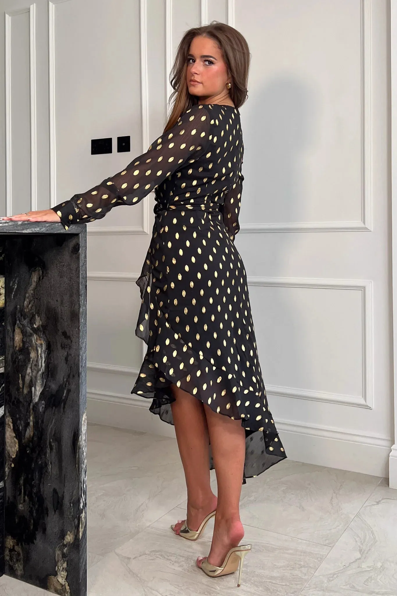 TANYA ASYMMETRIC MIDI DRESS (BLACK & GOLD)