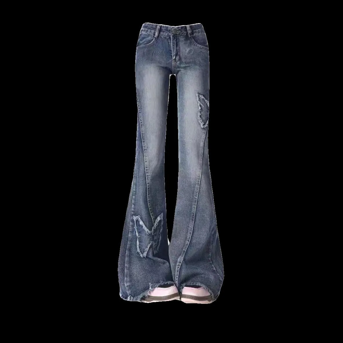 Voguable 2000s fashion American Retro Butterfly Embroidered Micro Flared Jeans for Women New Popular Design High Waist Mopping Pants