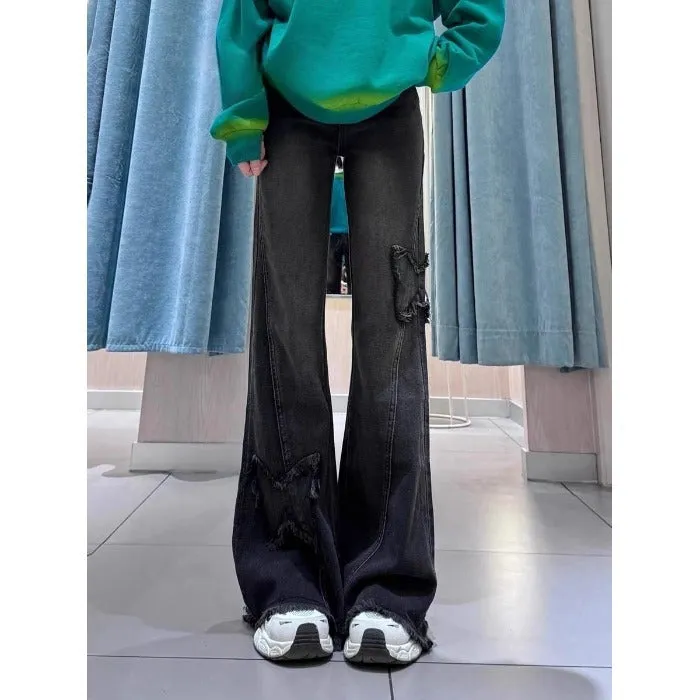 Voguable 2000s fashion American Retro Butterfly Embroidered Micro Flared Jeans for Women New Popular Design High Waist Mopping Pants