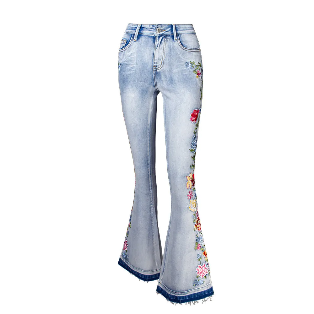 Women 3D Embroidery Jeans Trousers Flared Pants Large Size Women's Clothing