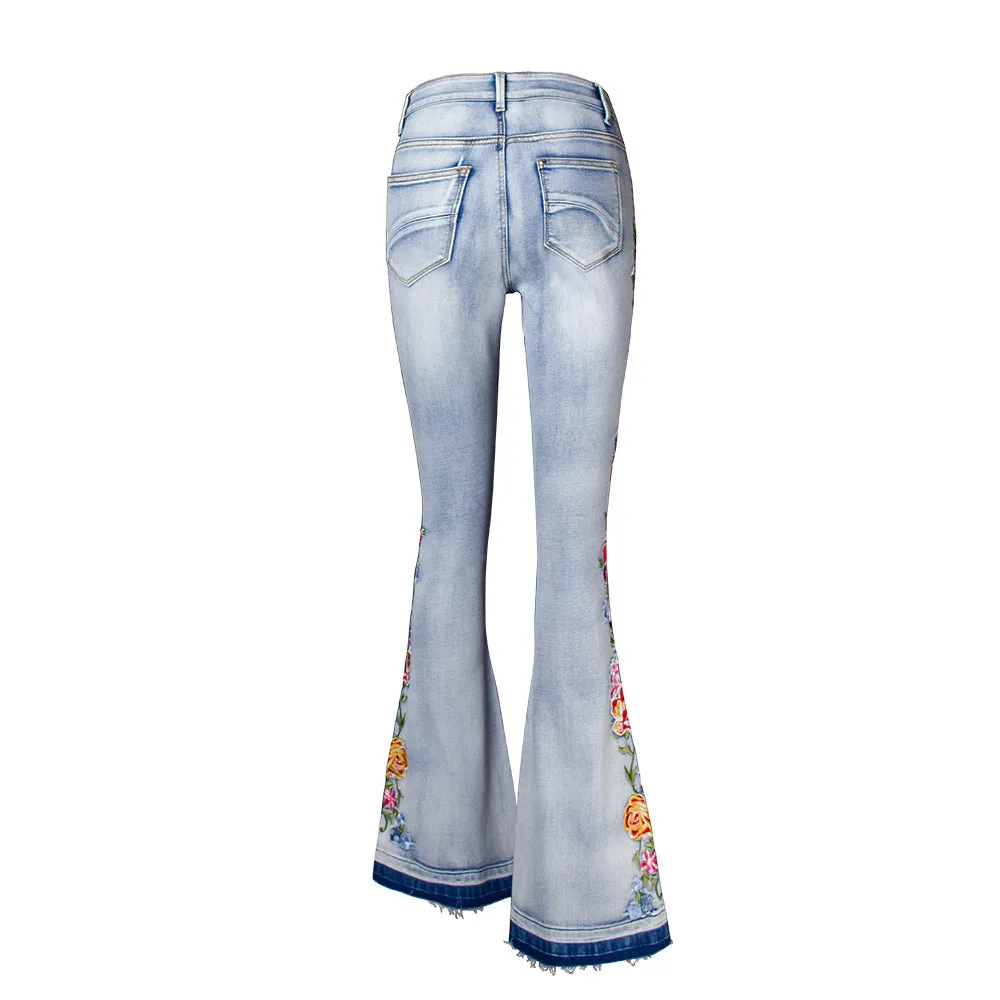 Women 3D Embroidery Jeans Trousers Flared Pants Large Size Women's Clothing
