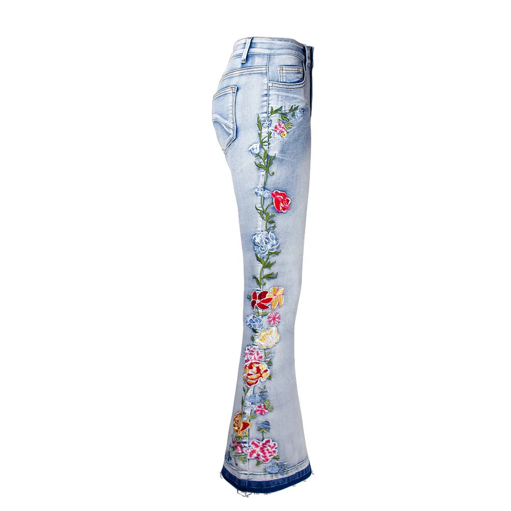 Women 3D Embroidery Jeans Trousers Flared Pants Large Size Women's Clothing
